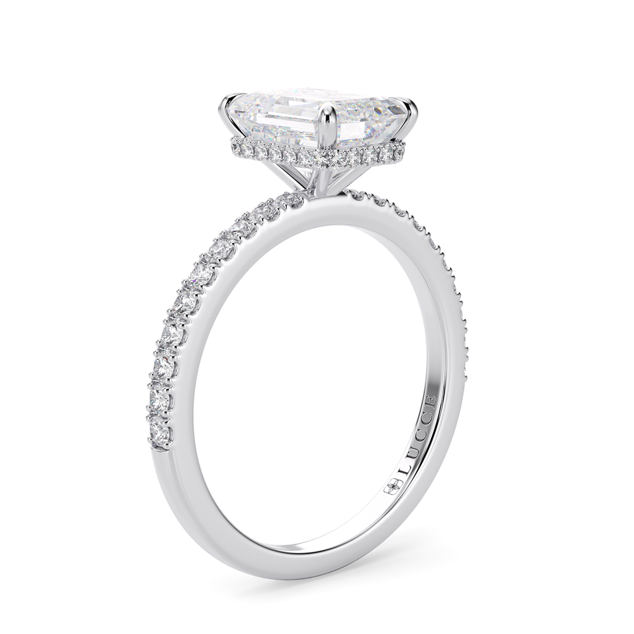 Load image into Gallery viewer, LUCCE High Setting Pavé Emerald Diamond or Gemstone Engagement Ring with Hidden Halo in Gold or Platinum
