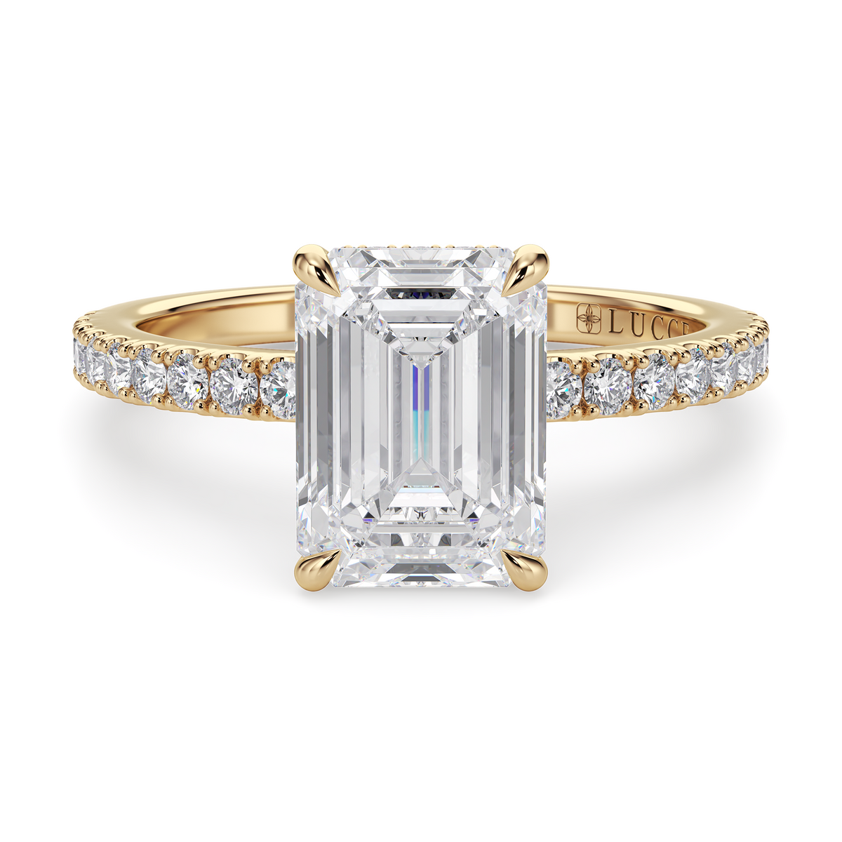 Load image into Gallery viewer, LUCCE High Setting Pavé Princess Diamond or Gemstone Engagement Ring with Hidden Halo in Gold or Platinum
