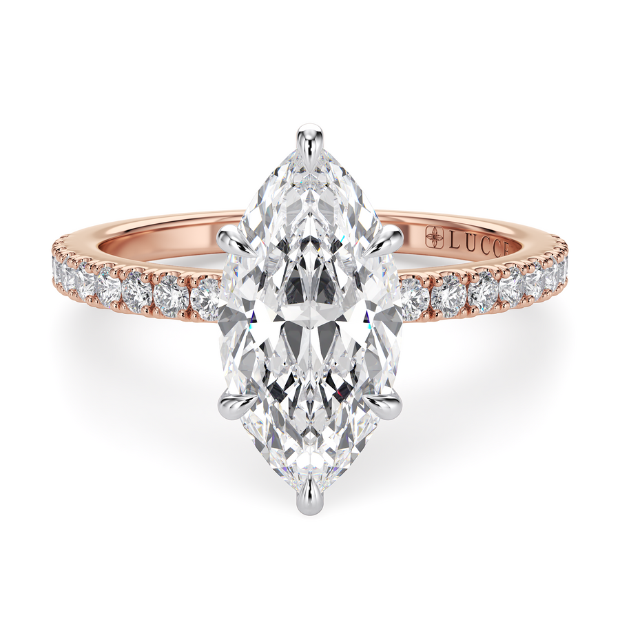 Load image into Gallery viewer, LUCCE High Setting Pavé Marquise Diamond or Gemstone Engagement Ring with Hidden Halo in Gold or Platinum
