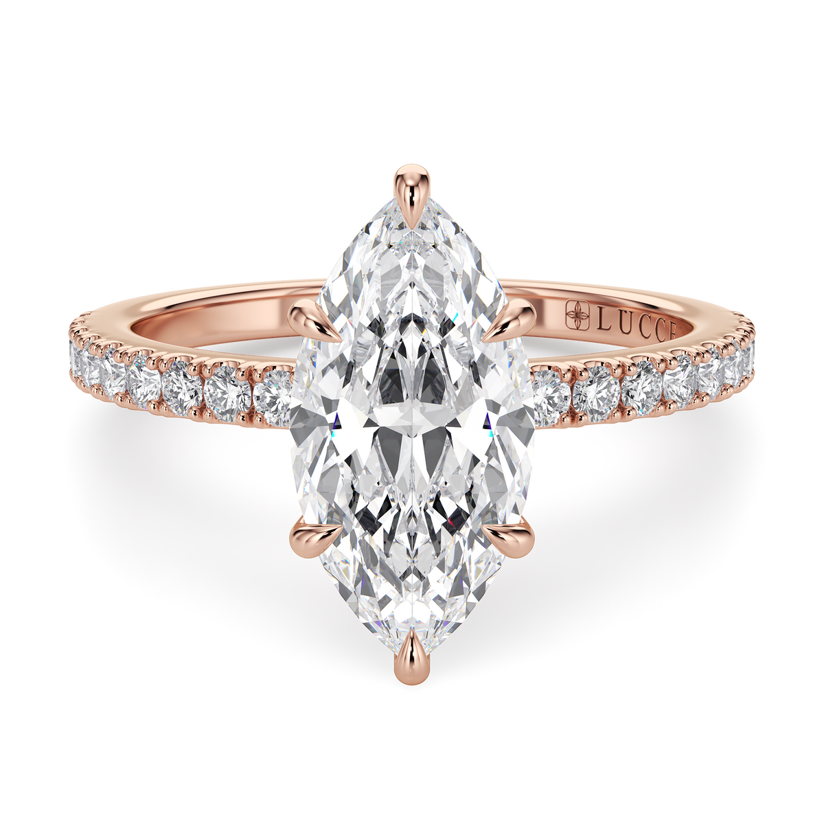 Load image into Gallery viewer, LUCCE High Setting Pavé Marquise Diamond or Gemstone Engagement Ring with Hidden Halo in Gold or Platinum

