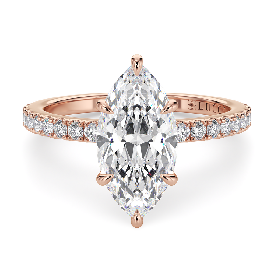 Load image into Gallery viewer, LUCCE High Setting Pavé Marquise Diamond or Gemstone Engagement Ring with Hidden Halo in Gold or Platinum
