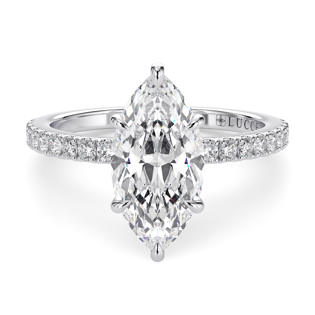 Load image into Gallery viewer, LUCCE High Setting Pavé Marquise Diamond or Gemstone Engagement Ring with Hidden Halo in Gold or Platinum

