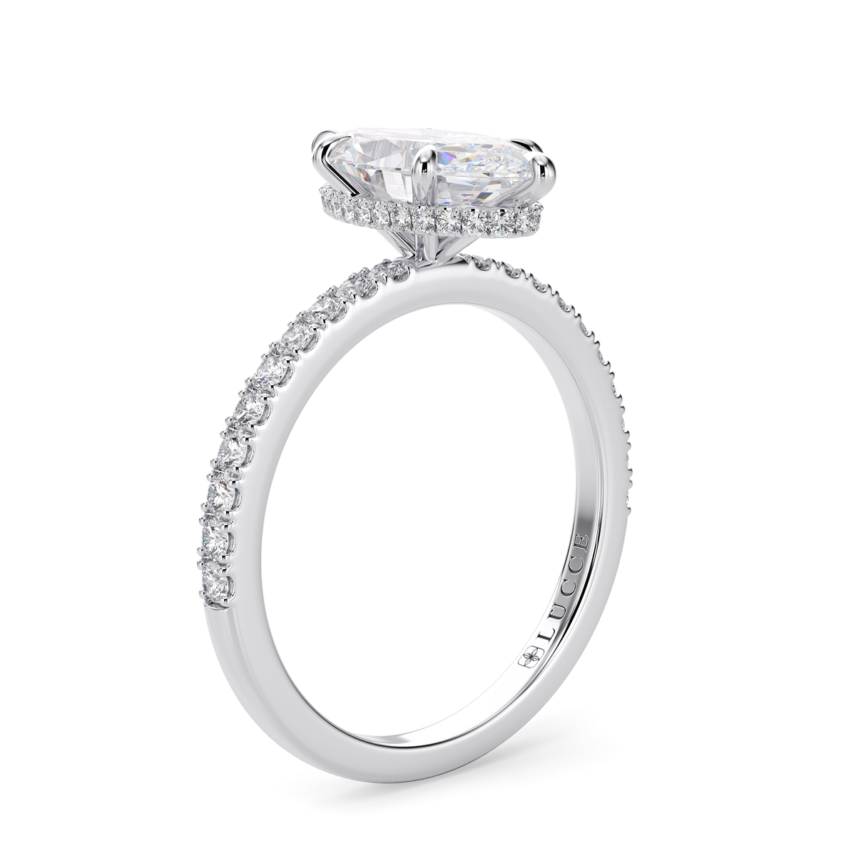 Load image into Gallery viewer, LUCCE High Setting Pavé Marquise Diamond or Gemstone Engagement Ring with Hidden Halo in Gold or Platinum
