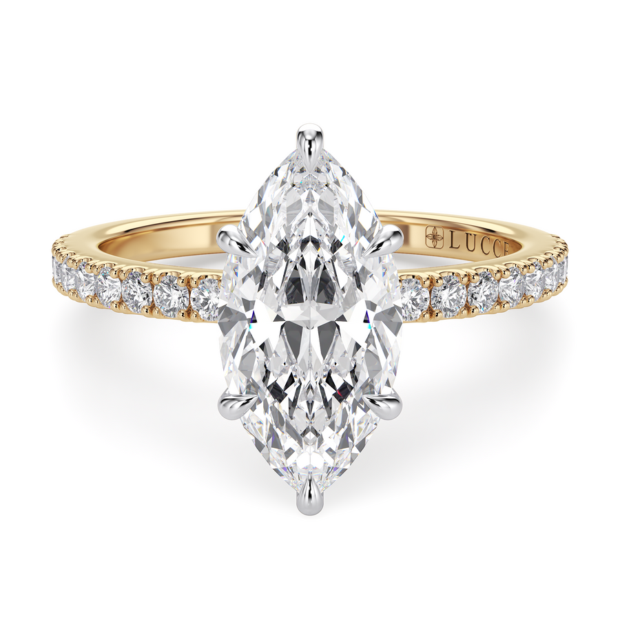 Load image into Gallery viewer, LUCCE High Setting Pavé Marquise Diamond or Gemstone Engagement Ring with Hidden Halo in Gold or Platinum
