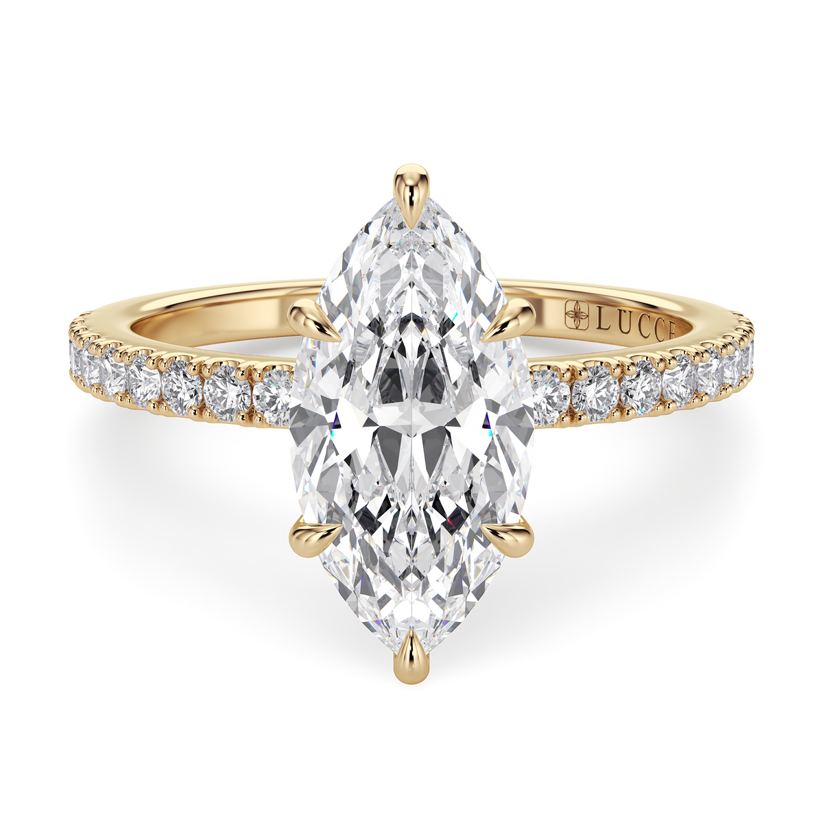 Load image into Gallery viewer, LUCCE High Setting Pavé Marquise Diamond or Gemstone Engagement Ring with Hidden Halo in Gold or Platinum
