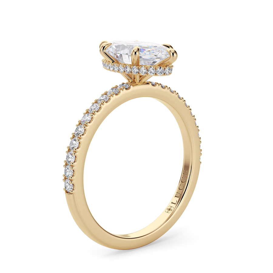 Load image into Gallery viewer, LUCCE High Setting Pavé Marquise Diamond or Gemstone Engagement Ring with Hidden Halo in Gold or Platinum
