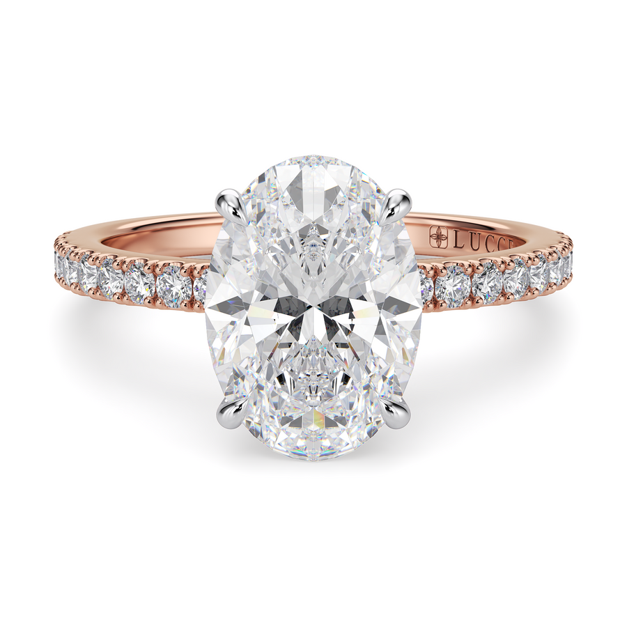 Load image into Gallery viewer, LUCCE High Setting Pavé Oval Diamond or Gemstone Engagement Ring with Hidden Halo in Gold or Platinum
