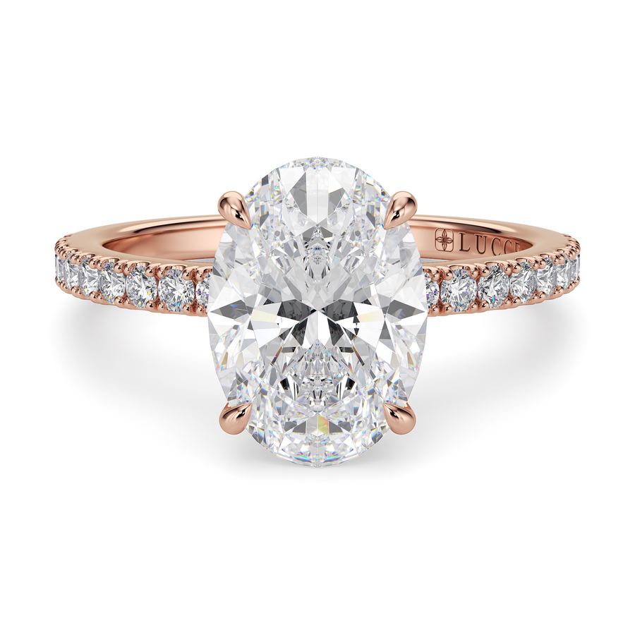 Load image into Gallery viewer, LUCCE High Setting Pavé Oval Diamond or Gemstone Engagement Ring with Hidden Halo in Gold or Platinum
