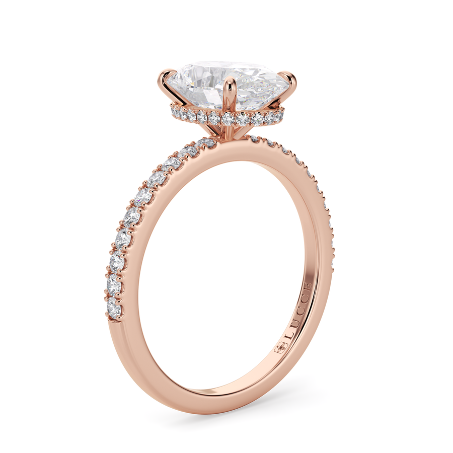 Load image into Gallery viewer, LUCCE High Setting Pavé Oval Diamond or Gemstone Engagement Ring with Hidden Halo in Gold or Platinum
