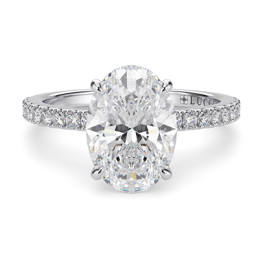 Load image into Gallery viewer, LUCCE High Setting Pavé Oval Diamond or Gemstone Engagement Ring with Hidden Halo in Gold or Platinum

