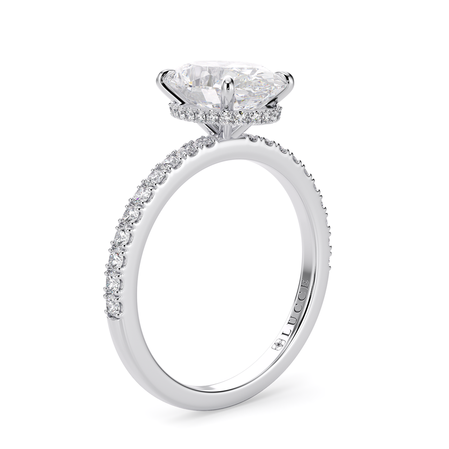 Load image into Gallery viewer, LUCCE High Setting Pavé Oval Diamond or Gemstone Engagement Ring with Hidden Halo in Gold or Platinum
