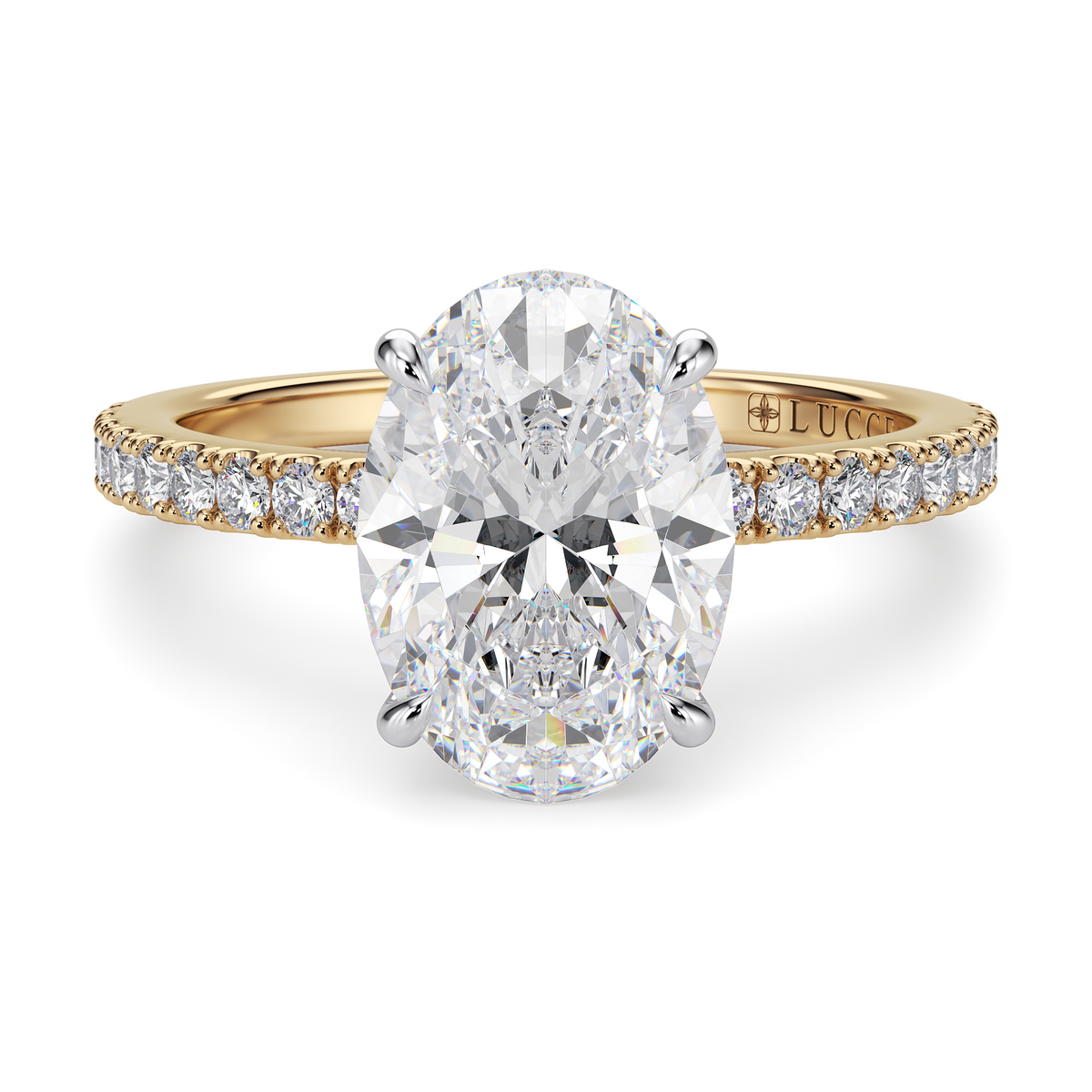 Load image into Gallery viewer, LUCCE High Setting Pavé Oval Diamond or Gemstone Engagement Ring with Hidden Halo in Gold or Platinum

