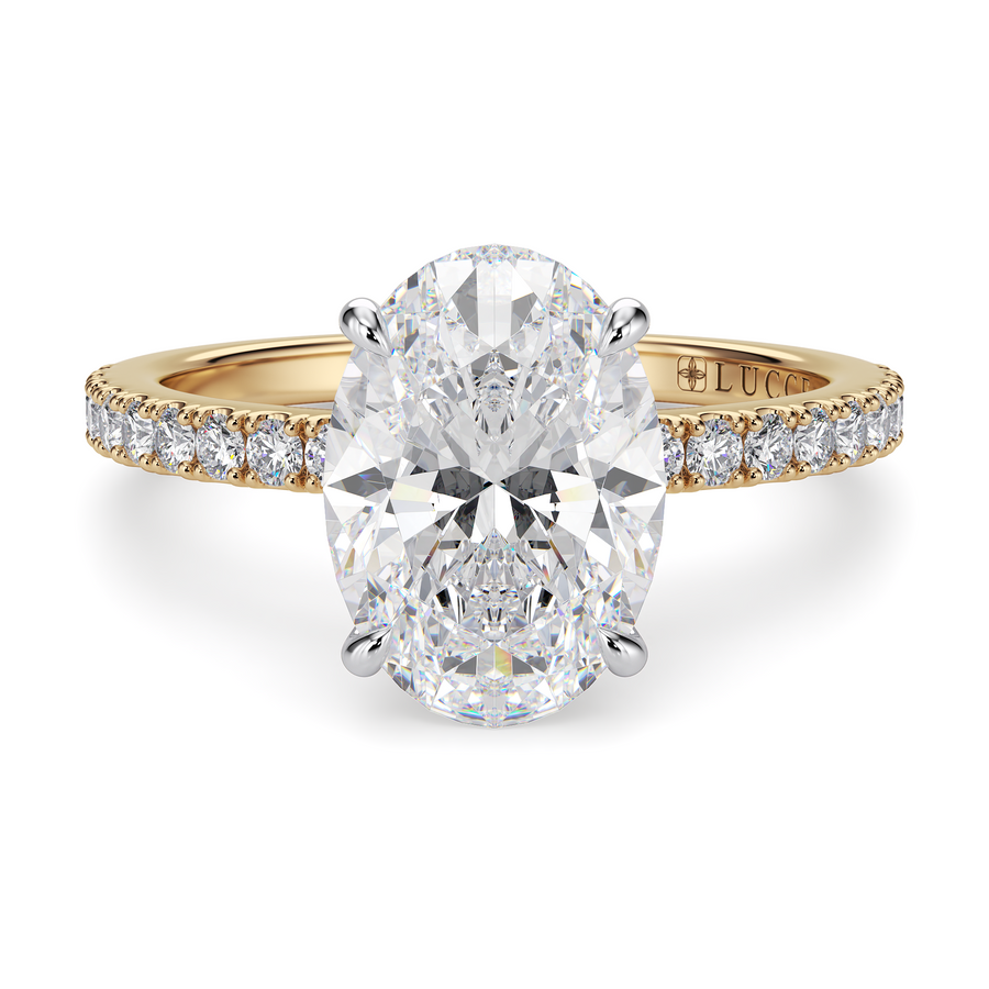 Load image into Gallery viewer, LUCCE High Setting Pavé Oval Diamond or Gemstone Engagement Ring with Hidden Halo in Gold or Platinum
