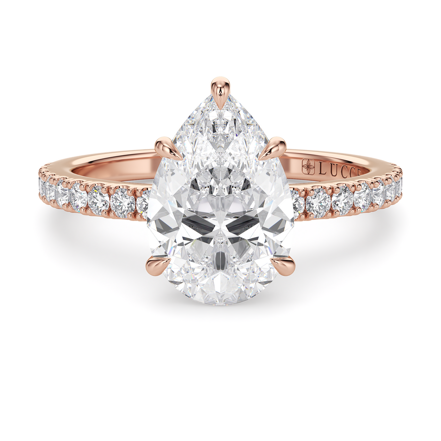 Load image into Gallery viewer, LUCCE High Setting Pavé Pear Diamond or Gemstone Engagement Ring with Hidden Halo in Gold or Platinum
