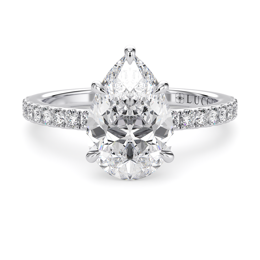 Load image into Gallery viewer, LUCCE High Setting Pavé Pear Diamond or Gemstone Engagement Ring with Hidden Halo in Gold or Platinum
