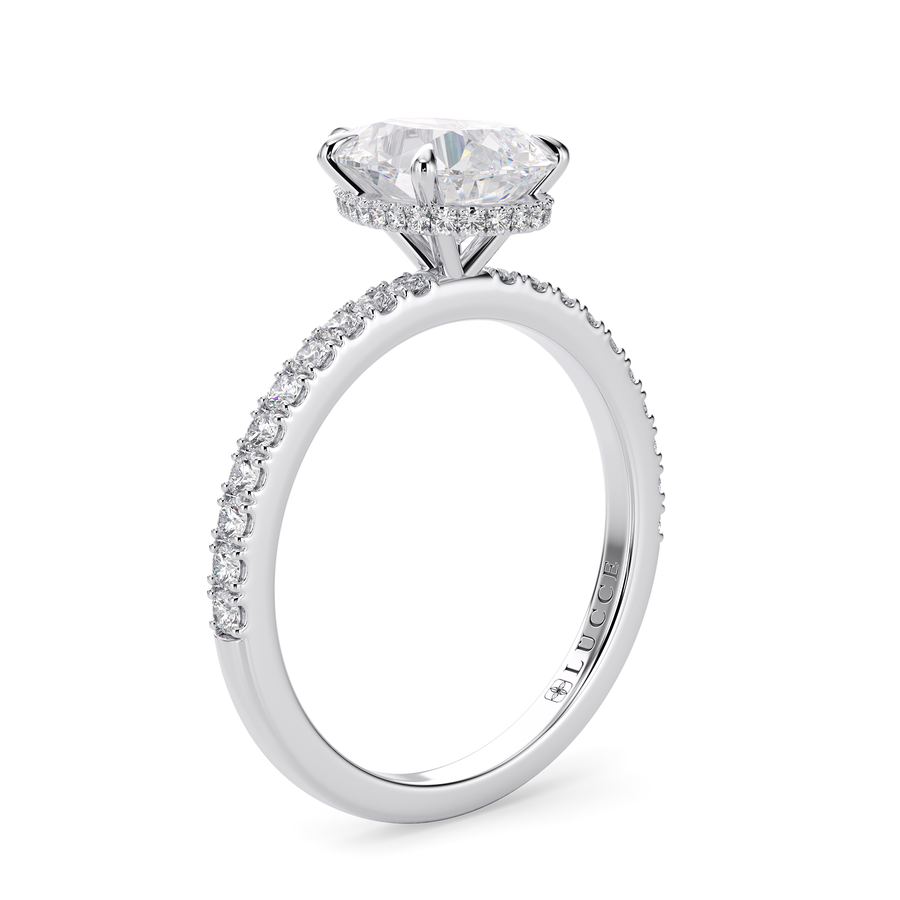 Load image into Gallery viewer, LUCCE High Setting Pavé Pear Diamond or Gemstone Engagement Ring with Hidden Halo in Gold or Platinum
