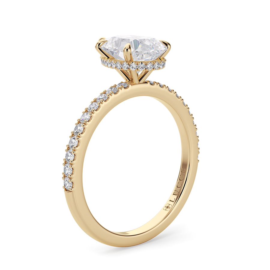 Load image into Gallery viewer, LUCCE High Setting Pavé Pear Diamond or Gemstone Engagement Ring with Hidden Halo in Gold or Platinum
