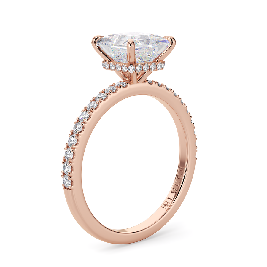 Load image into Gallery viewer, LUCCE High Setting Pavé Cushion Diamond or Gemstone Engagement Ring with Hidden Halo in Gold or Platinum
