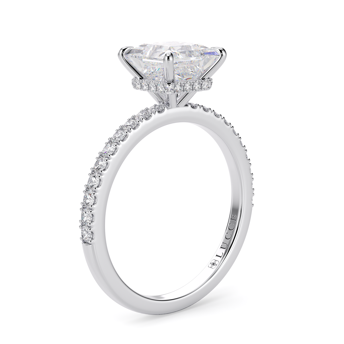 Load image into Gallery viewer, LUCCE High Setting Pavé Cushion Diamond or Gemstone Engagement Ring with Hidden Halo in Gold or Platinum
