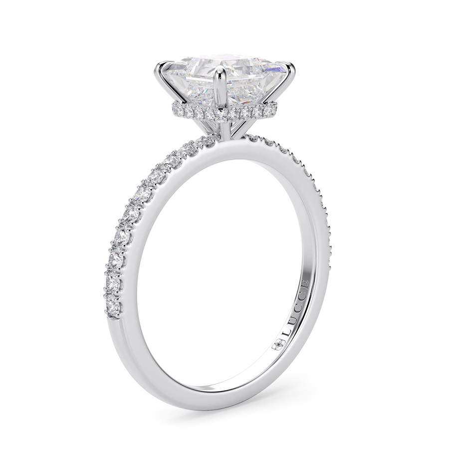Load image into Gallery viewer, LUCCE High Setting Pavé Cushion Diamond or Gemstone Engagement Ring with Hidden Halo in Gold or Platinum
