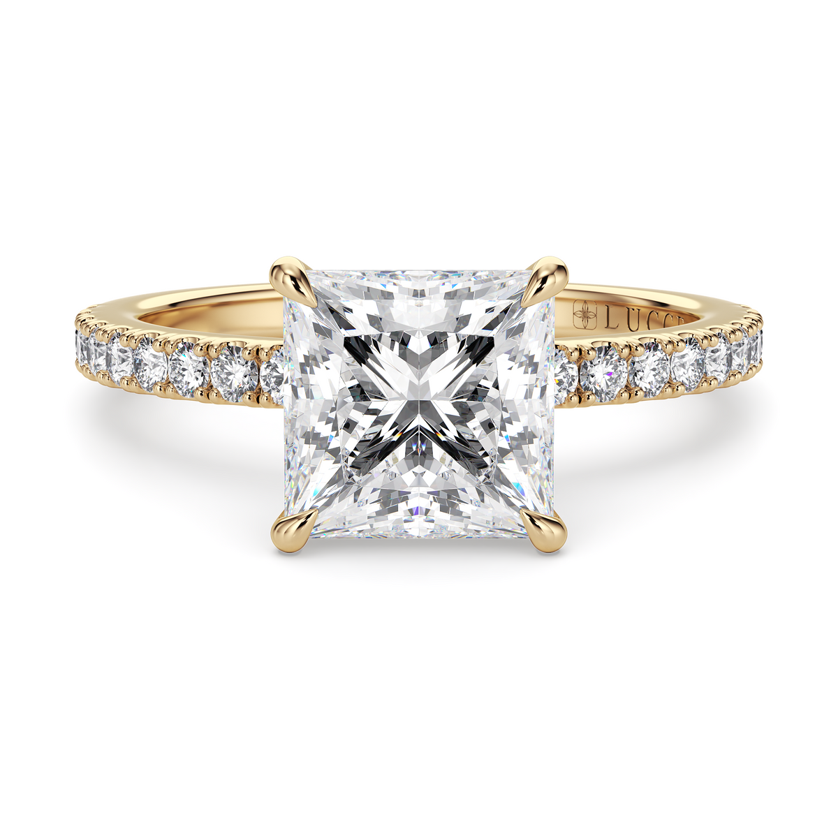 Load image into Gallery viewer, LUCCE High Setting Pavé Princess Diamond or Gemstone Engagement Ring with Hidden Halo in Gold or Platinum
