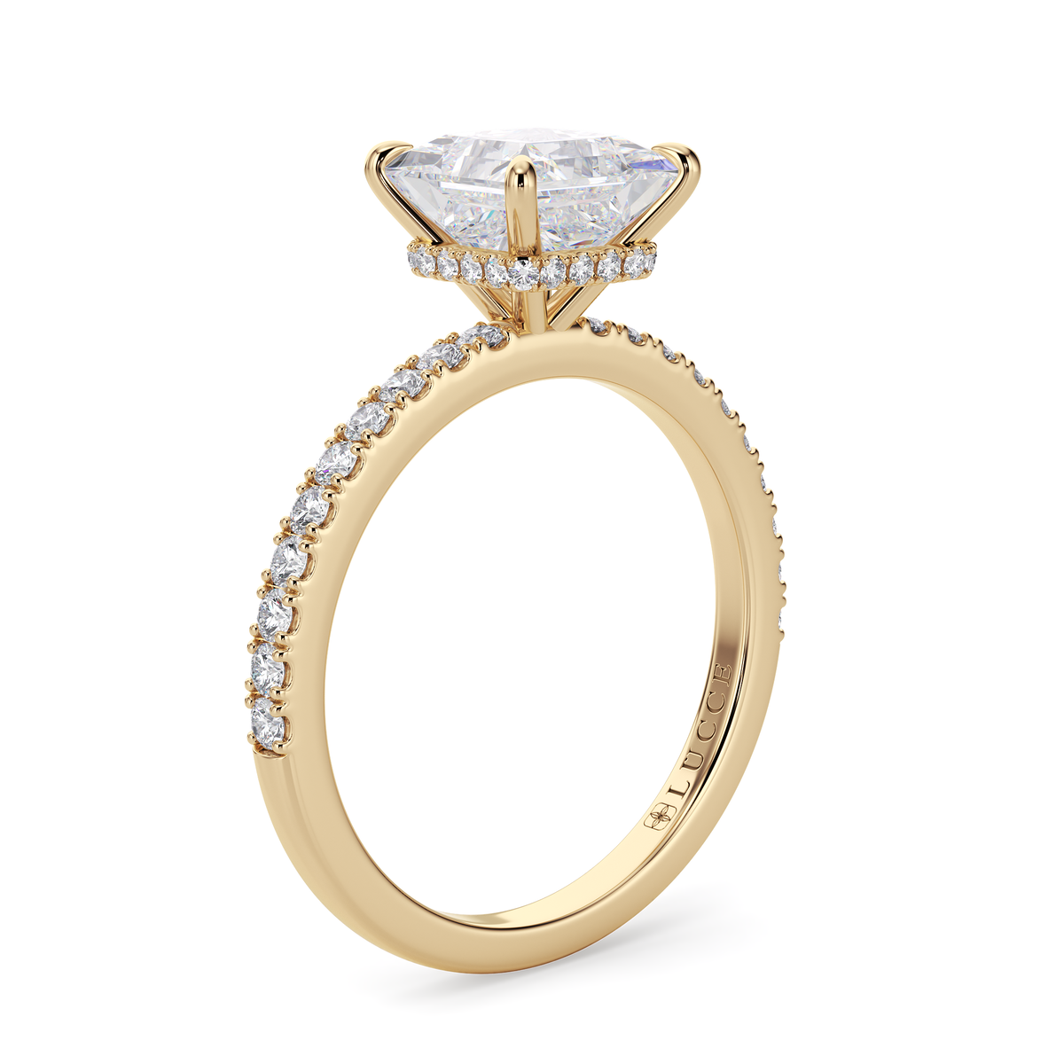 Load image into Gallery viewer, LUCCE High Setting Pavé Cushion Diamond or Gemstone Engagement Ring with Hidden Halo in Gold or Platinum
