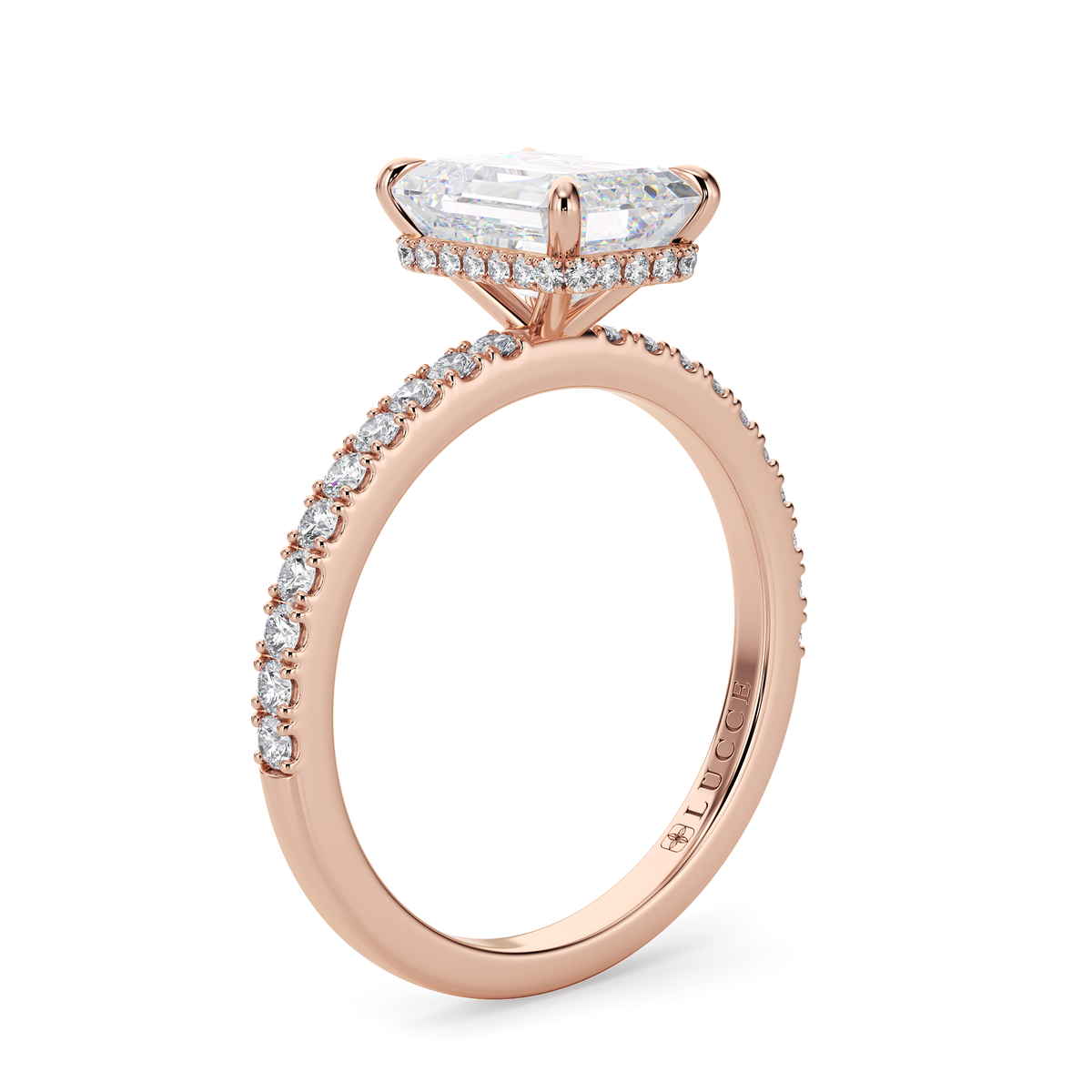 Load image into Gallery viewer, LUCCE High Setting Pavé Radiant Diamond or Gemstone Engagement Ring with Hidden Halo in Gold or Platinum
