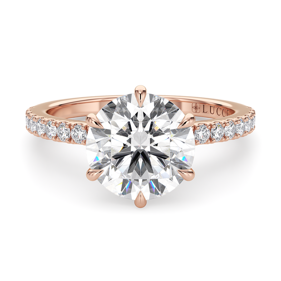 Load image into Gallery viewer, LUCCE High Setting Pavé Round Diamond or Gemstone Engagement Ring with Hidden Halo in Gold or Platinum
