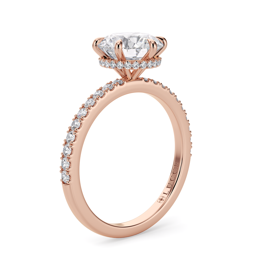 Load image into Gallery viewer, LUCCE High Setting Pavé Round Diamond or Gemstone Engagement Ring with Hidden Halo in Gold or Platinum
