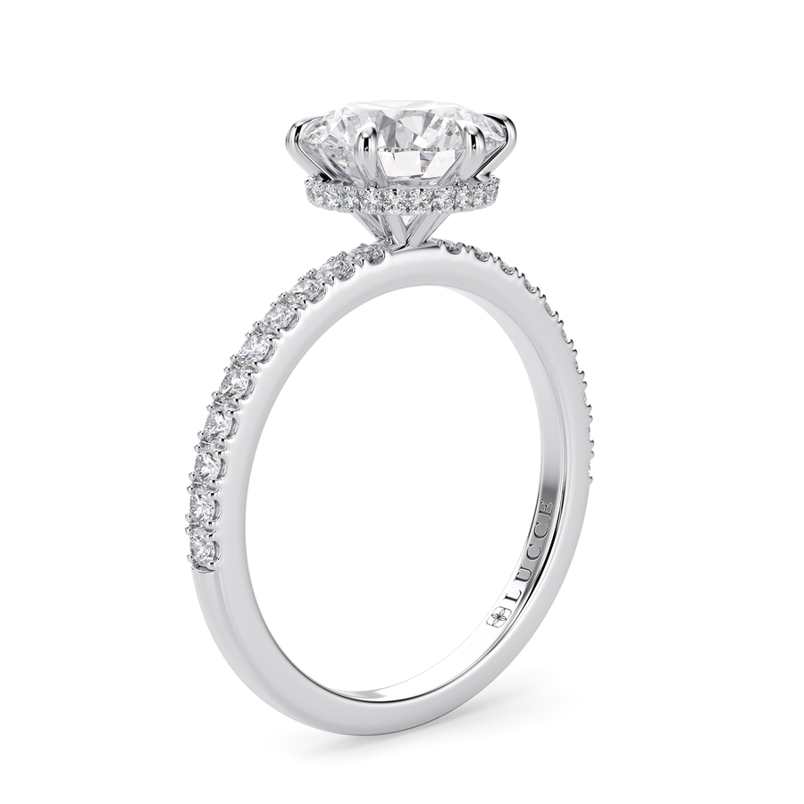 Load image into Gallery viewer, LUCCE High Setting Pavé Round Diamond or Gemstone Engagement Ring with Hidden Halo in Gold or Platinum
