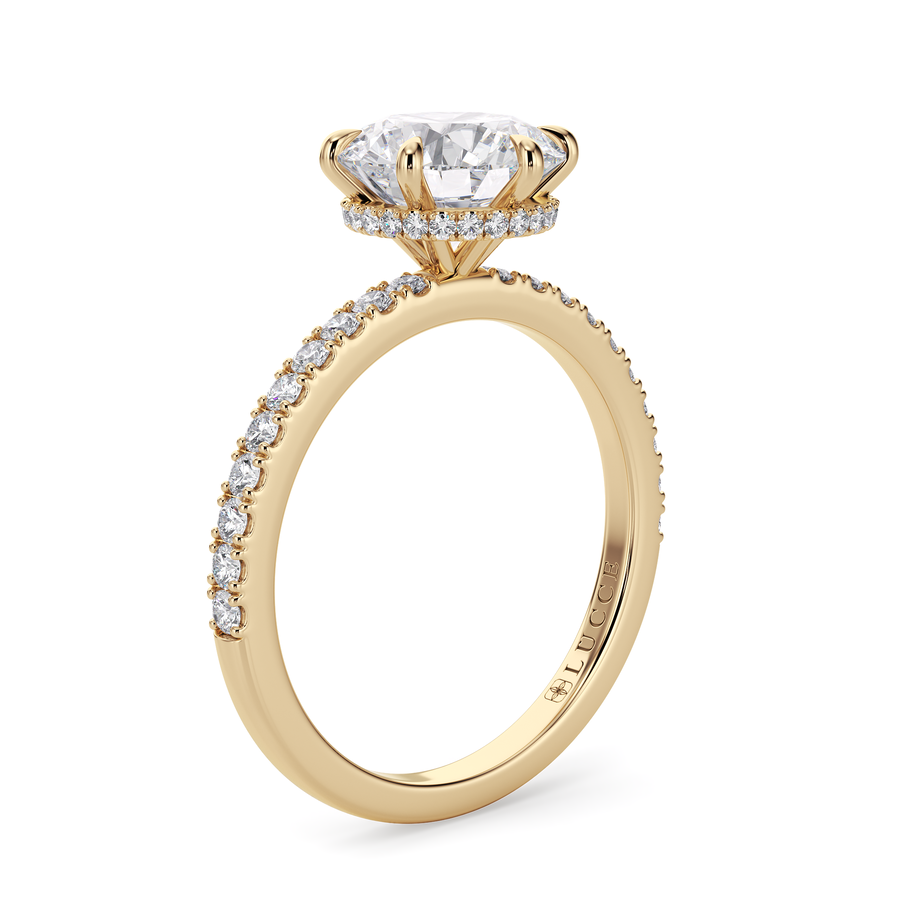 Load image into Gallery viewer, LUCCE High Setting Pavé Round Diamond or Gemstone Engagement Ring with Hidden Halo in Gold or Platinum
