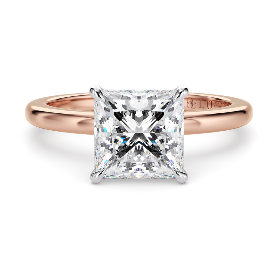 Load image into Gallery viewer, LUCCE High Setting Solitaire Princess Diamond or Gemstone Engagement Ring with Hidden Halo in Gold or Platinum

