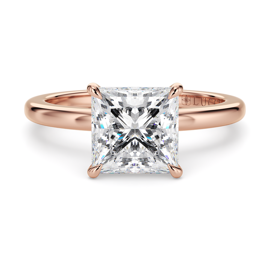 Load image into Gallery viewer, LUCCE High Setting Solitaire Princess Diamond or Gemstone Engagement Ring with Hidden Halo in Gold or Platinum
