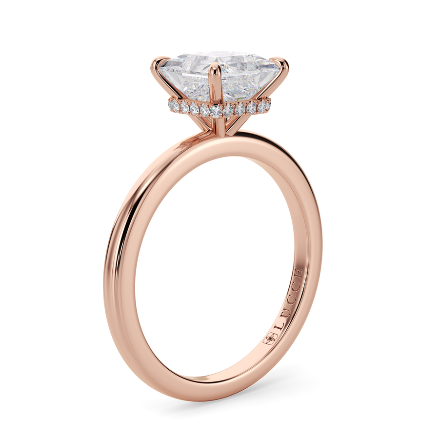 Load image into Gallery viewer, LUCCE High Setting Solitaire Princess Diamond or Gemstone Engagement Ring with Hidden Halo in Gold or Platinum
