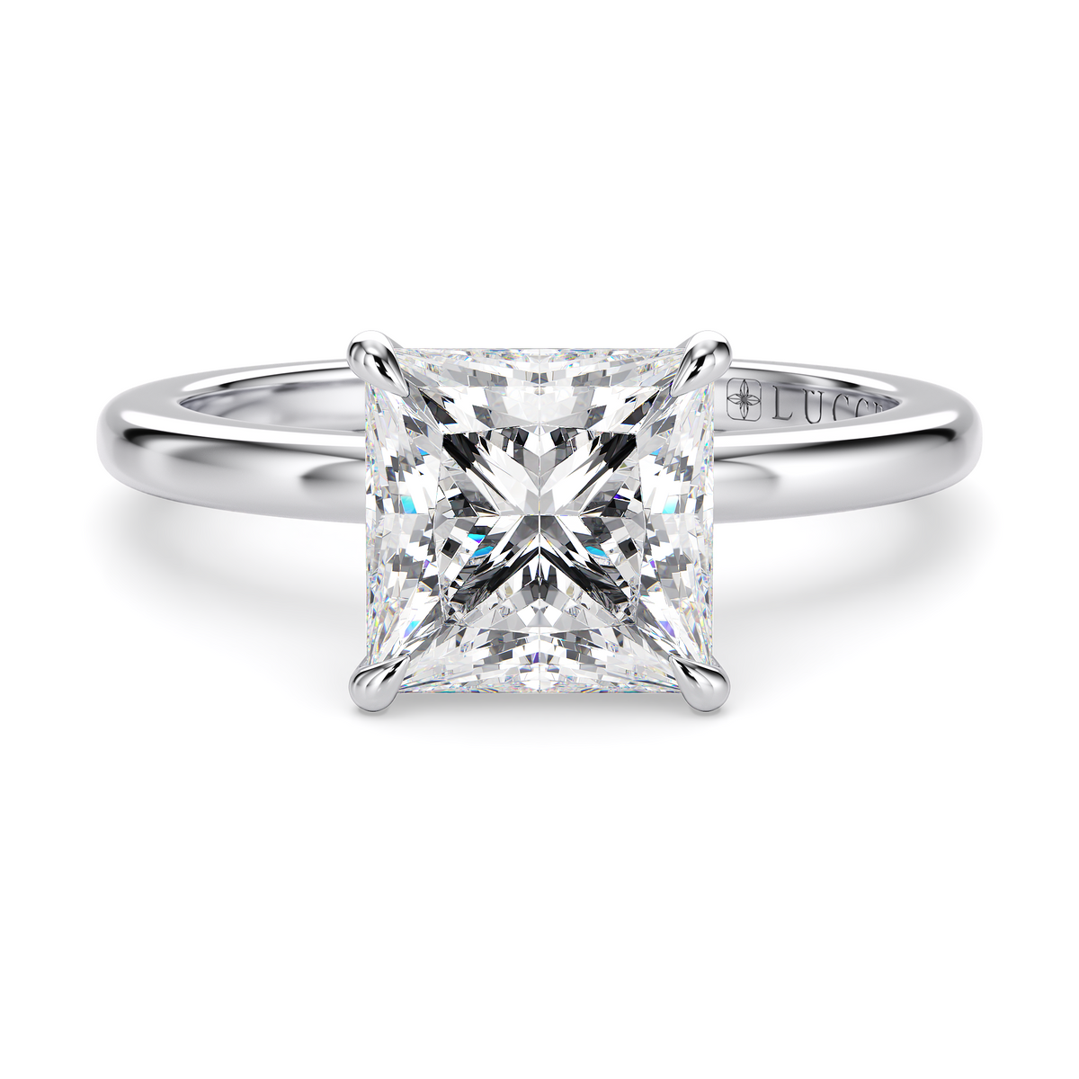 Load image into Gallery viewer, LUCCE High Setting Solitaire Princess Diamond or Gemstone Engagement Ring with Hidden Halo in Gold or Platinum
