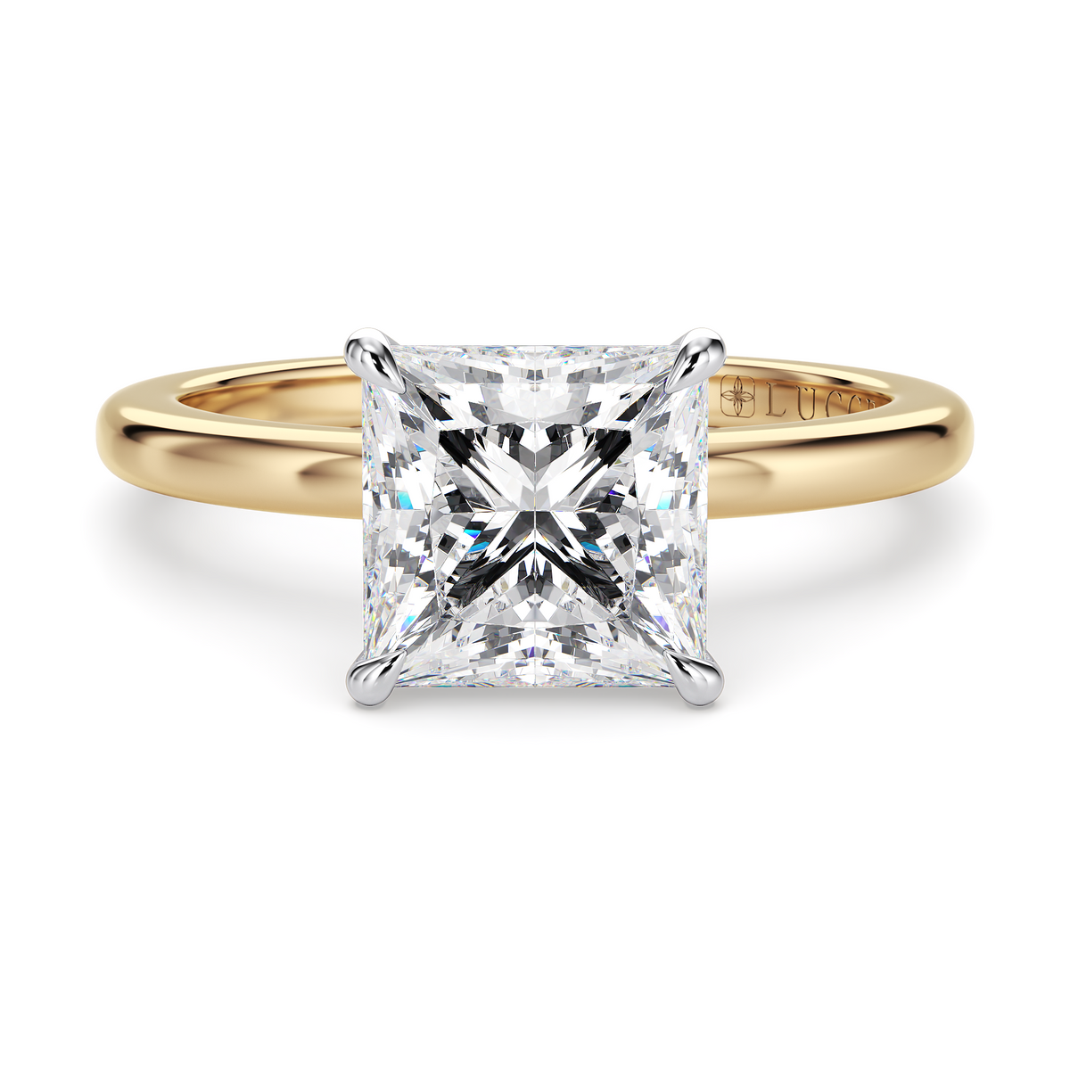 Load image into Gallery viewer, LUCCE High Setting Solitaire Princess Diamond or Gemstone Engagement Ring with Hidden Halo in Gold or Platinum
