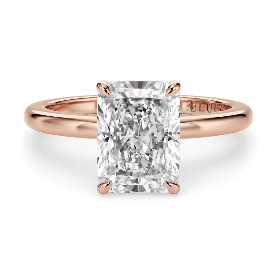 Load image into Gallery viewer, LUCCE High Setting Solitaire Radiant Diamond or Gemstone Engagement Ring with Hidden Halo in Gold or Platinum
