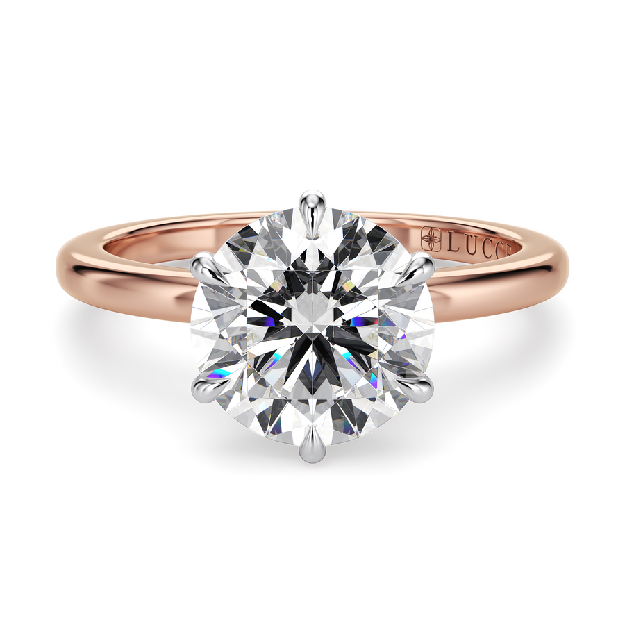 Load image into Gallery viewer, LUCCE High Setting Solitaire Round Diamond or Gemstone Engagement Ring with Hidden Halo in Gold or Platinum
