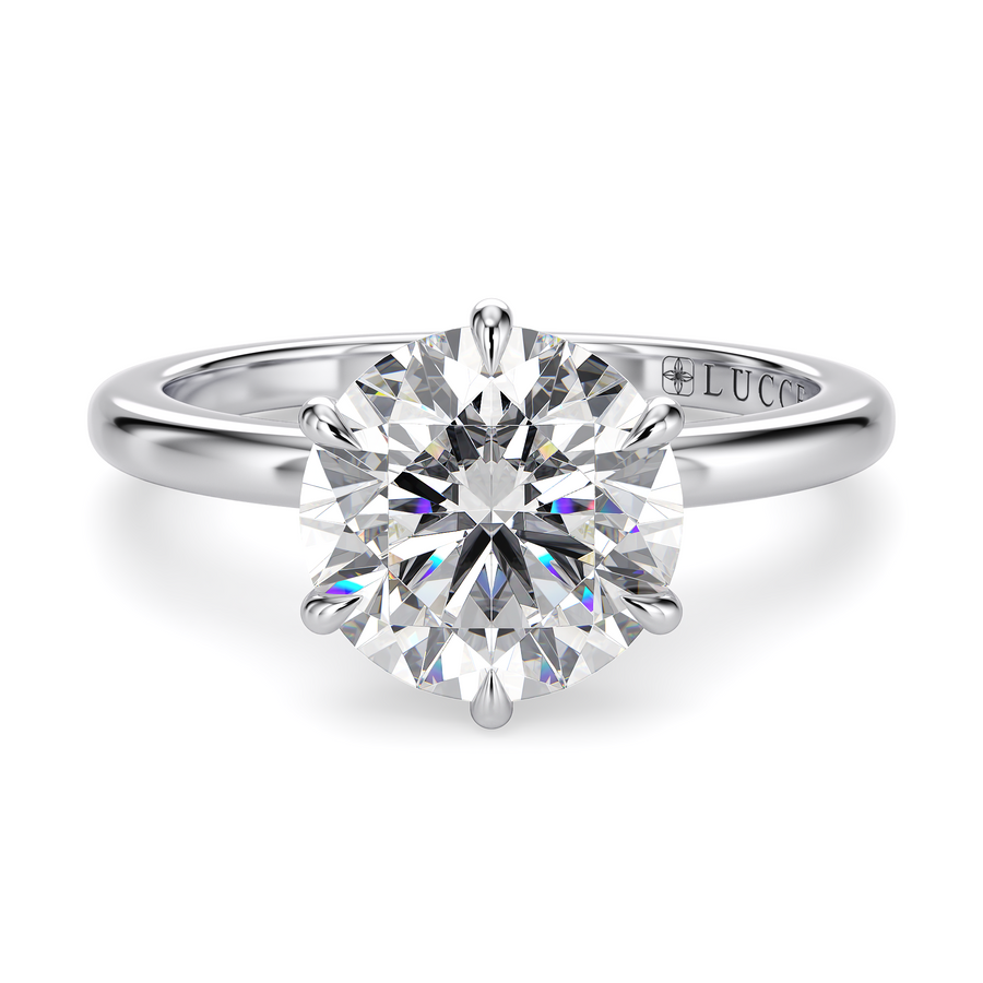 Load image into Gallery viewer, LUCCE High Setting Solitaire Round Diamond or Gemstone Engagement Ring with Hidden Halo in Gold or Platinum
