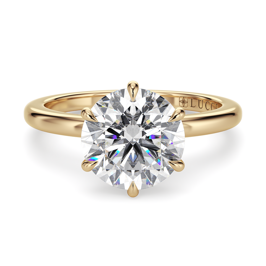 Load image into Gallery viewer, LUCCE High Setting Solitaire Round Diamond or Gemstone Engagement Ring with Hidden Halo in Gold or Platinum

