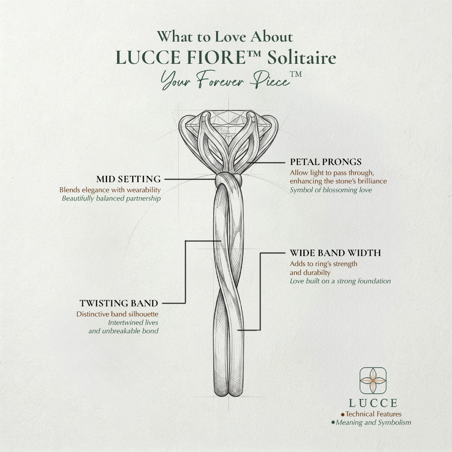 Load image into Gallery viewer, LUCCE Twisting Solitaire Diamond Engagement Ring with Petal Prongs in Gold or Platinum
