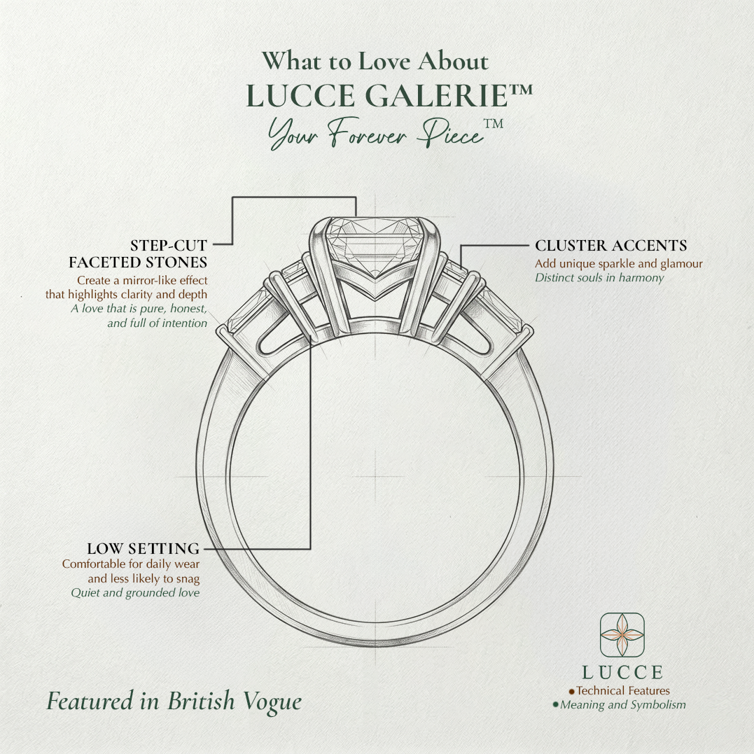 Load image into Gallery viewer, LUCCE 5 Stone Emerald Cluster Diamond Engagement Ring in Gold or Platinum, Featured in British Vogue
