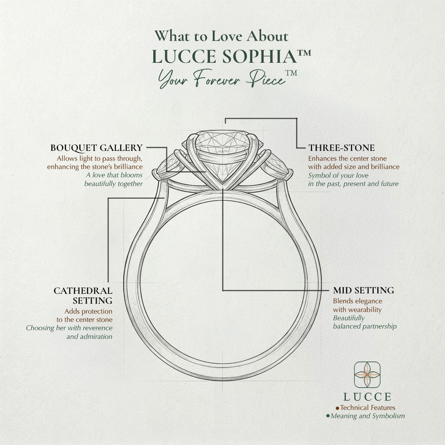 Load image into Gallery viewer, LUCCE Cathedral Three Stone Diamond Engagement Ring in Gold or Platinum
