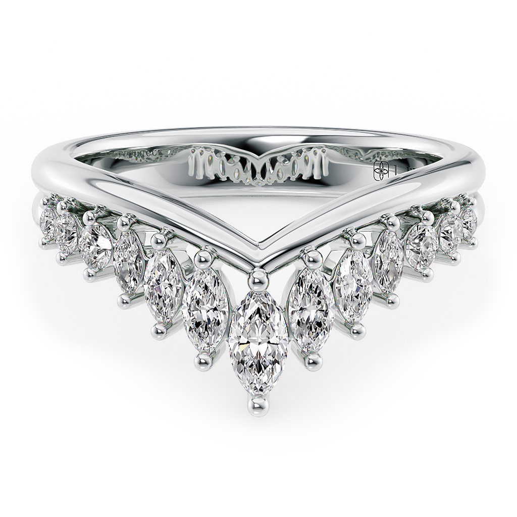 Load image into Gallery viewer, LUCCE Half Eternity Chevron Marquise Diamond Female Wedding Ring in Gold or Platinum
