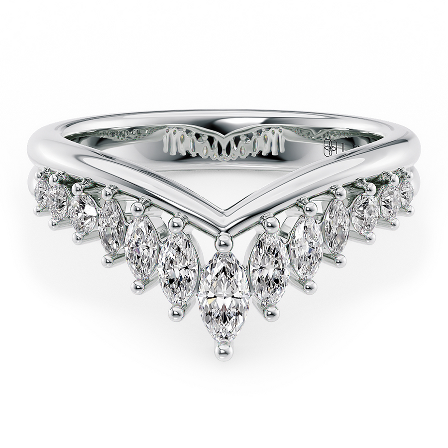 Load image into Gallery viewer, LUCCE Half Eternity Chevron Marquise Diamond Female Wedding Ring in Gold or Platinum
