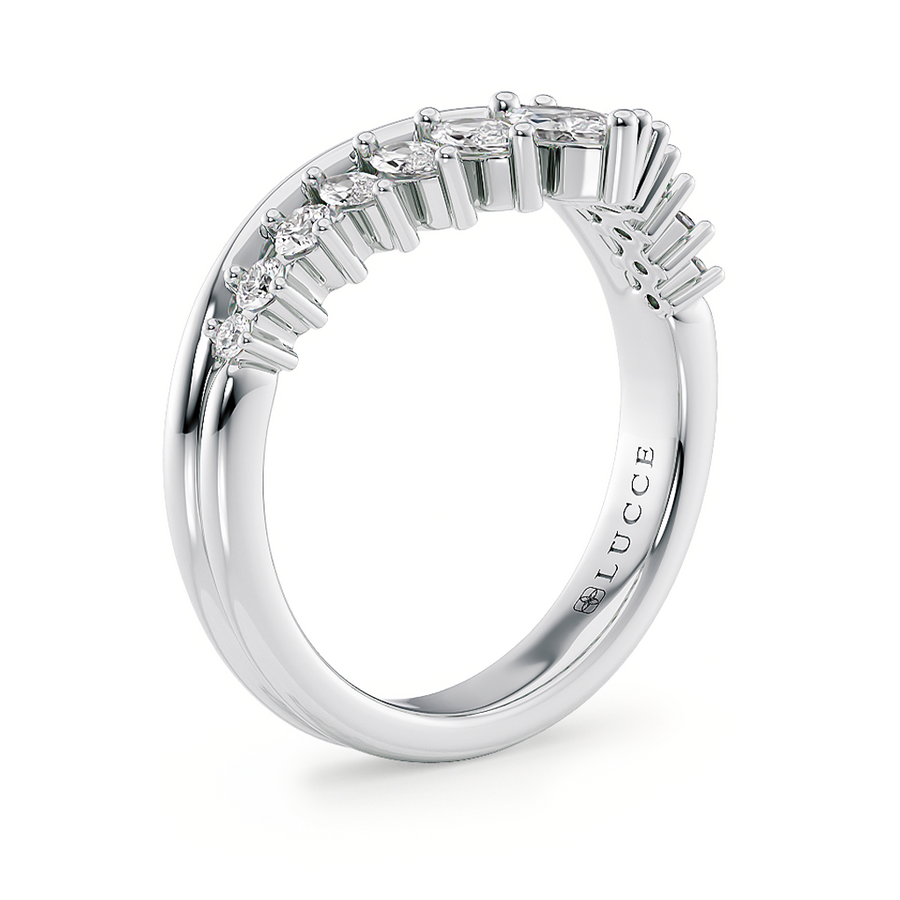 Load image into Gallery viewer, LUCCE Half Eternity Chevron Marquise Diamond Female Wedding Ring in Gold or Platinum
