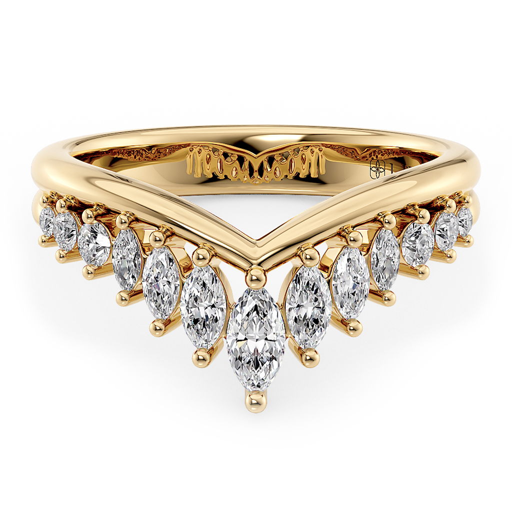 Load image into Gallery viewer, LUCCE Half Eternity Chevron Marquise Diamond Female Wedding Ring in Gold or Platinum
