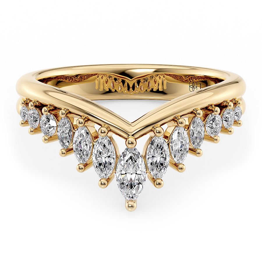 Load image into Gallery viewer, LUCCE Half Eternity Chevron Marquise Diamond Female Wedding Ring in Gold or Platinum
