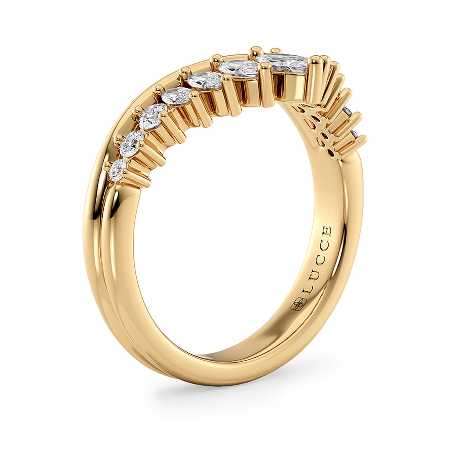 Load image into Gallery viewer, LUCCE Half Eternity Chevron Marquise Diamond Female Wedding Ring in Gold or Platinum
