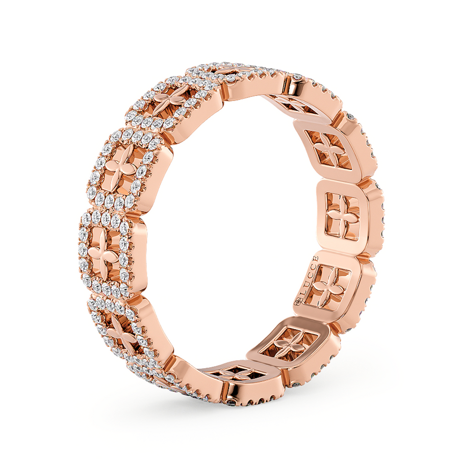 Load image into Gallery viewer, LUCCE Full Eternity Pavé Round Diamond Stackable Two Tone Female Wedding Ring in Gold or Platinum 
